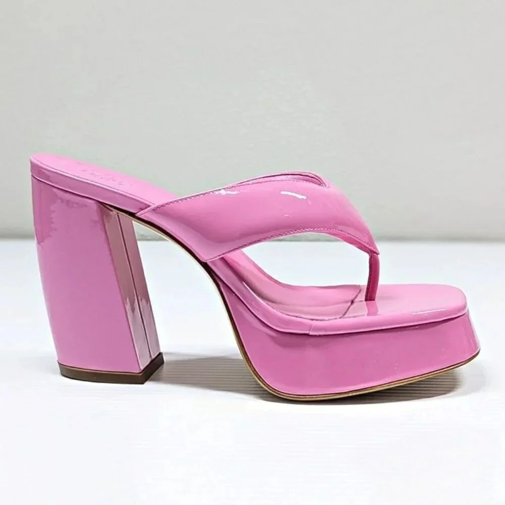 Gia Borghini Women's Gia 17 Pink Patent Platform Sandals Size 39 IT (MSRP $475)